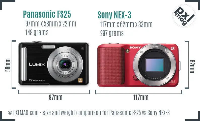 Panasonic FS25 vs Sony NEX-3 size comparison