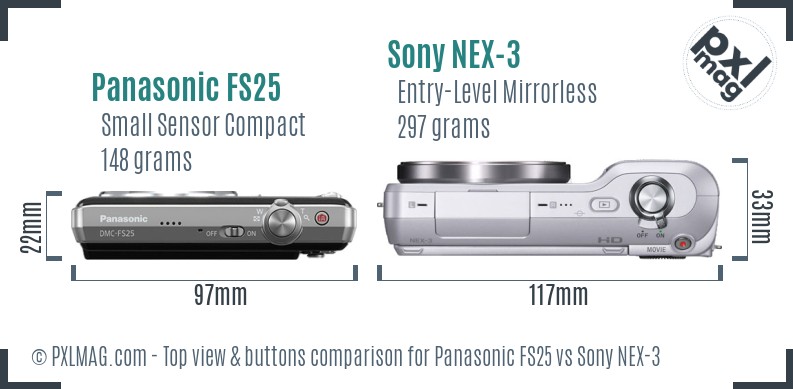 Panasonic FS25 vs Sony NEX-3 top view buttons comparison
