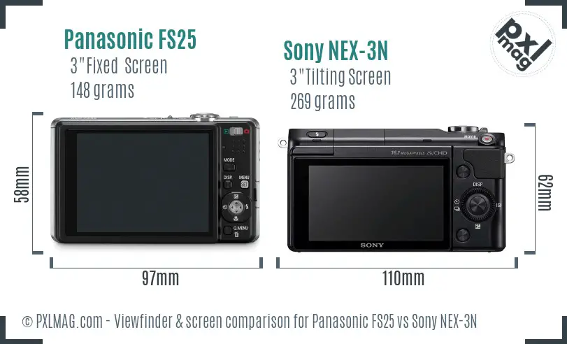 Panasonic FS25 vs Sony NEX-3N Screen and Viewfinder comparison