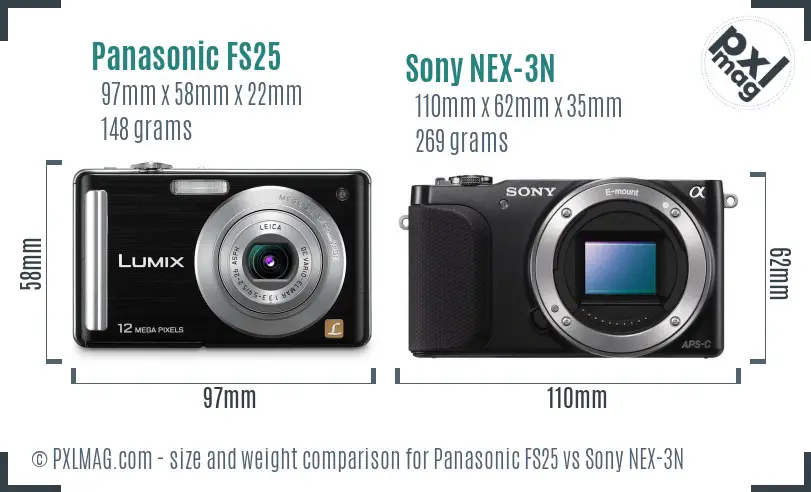Panasonic FS25 vs Sony NEX-3N size comparison