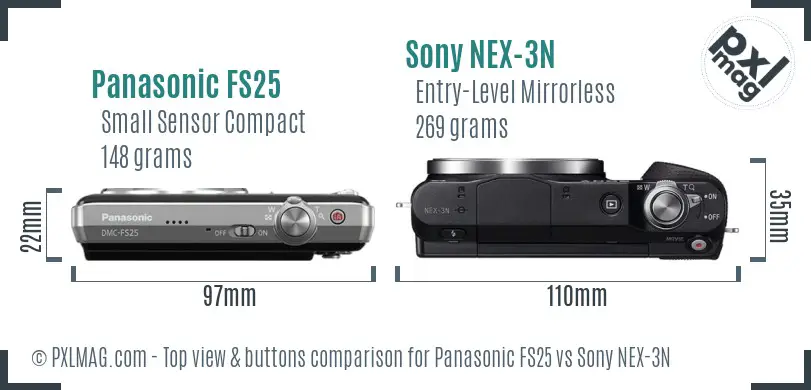 Panasonic FS25 vs Sony NEX-3N top view buttons comparison