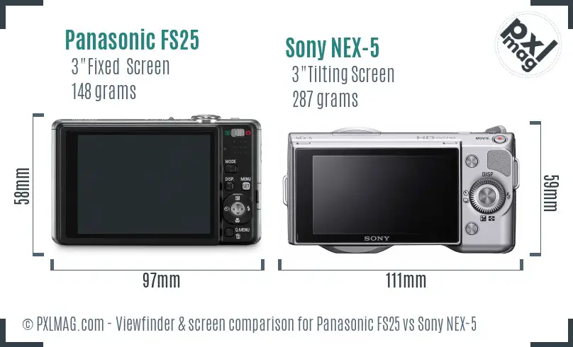 Panasonic FS25 vs Sony NEX-5 Screen and Viewfinder comparison
