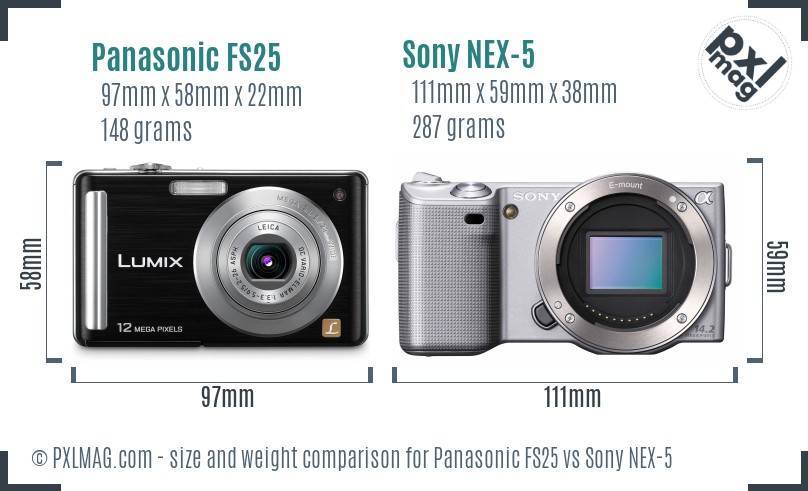 Panasonic FS25 vs Sony NEX-5 size comparison
