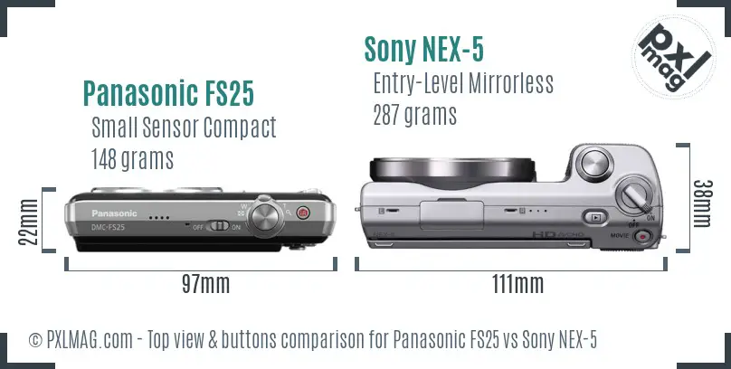 Panasonic FS25 vs Sony NEX-5 top view buttons comparison