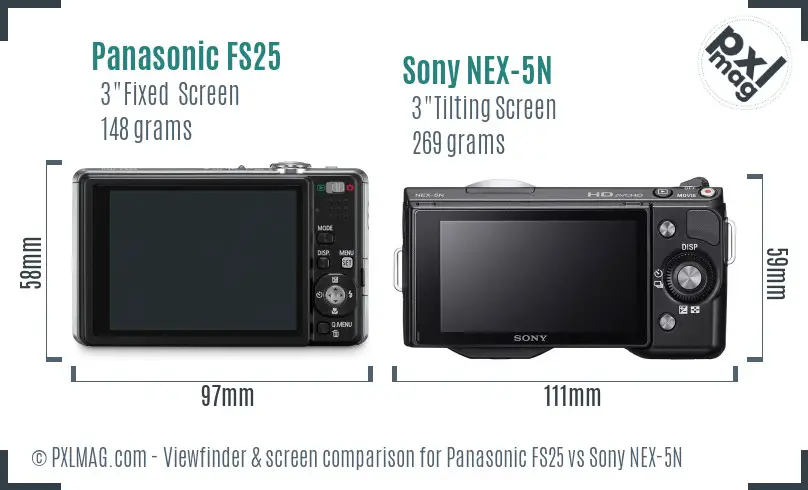 Panasonic FS25 vs Sony NEX-5N Screen and Viewfinder comparison