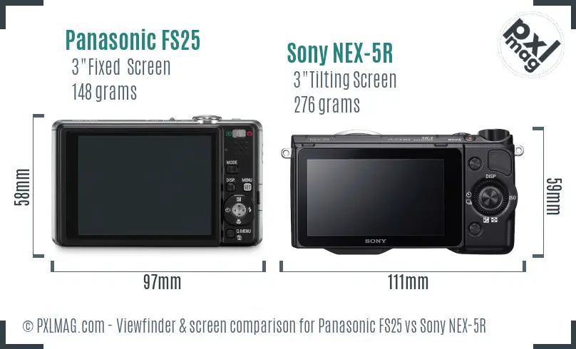 Panasonic FS25 vs Sony NEX-5R Screen and Viewfinder comparison