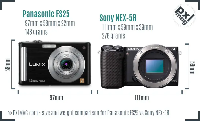 Panasonic FS25 vs Sony NEX-5R size comparison