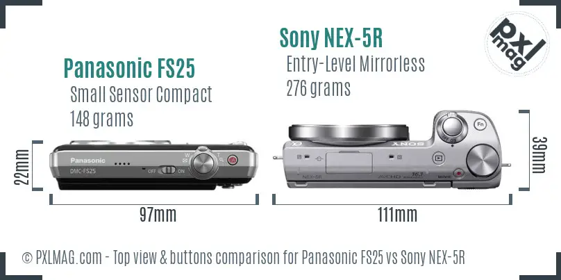 Panasonic FS25 vs Sony NEX-5R top view buttons comparison