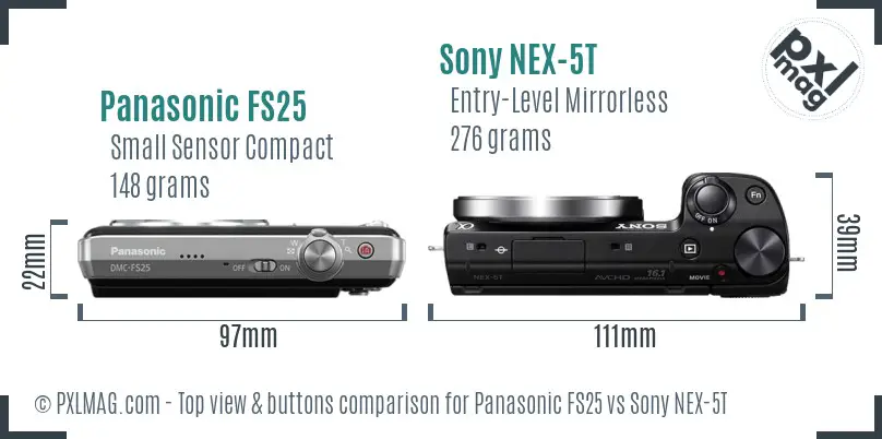 Panasonic FS25 vs Sony NEX-5T top view buttons comparison