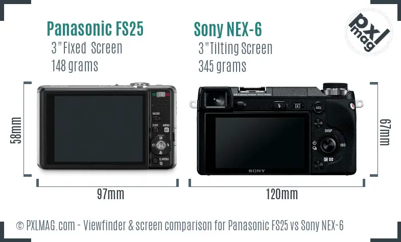Panasonic FS25 vs Sony NEX-6 Screen and Viewfinder comparison