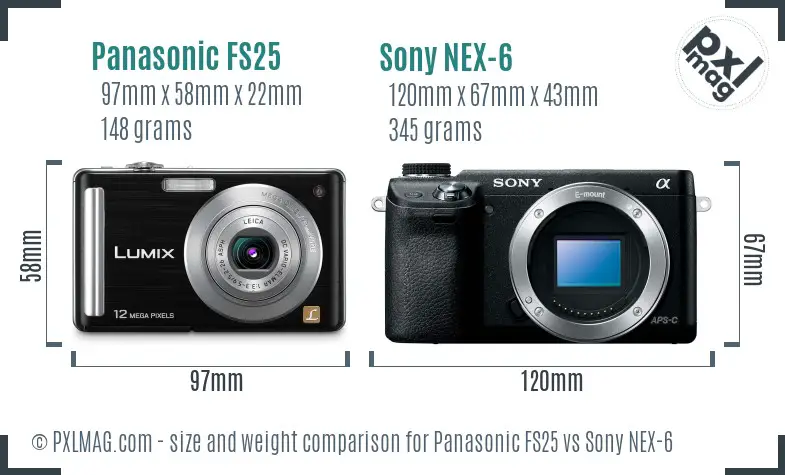 Panasonic FS25 vs Sony NEX-6 size comparison