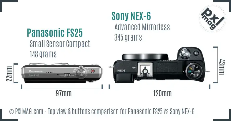 Panasonic FS25 vs Sony NEX-6 top view buttons comparison