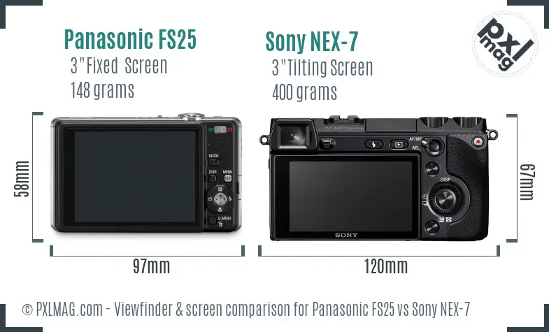 Panasonic FS25 vs Sony NEX-7 Screen and Viewfinder comparison