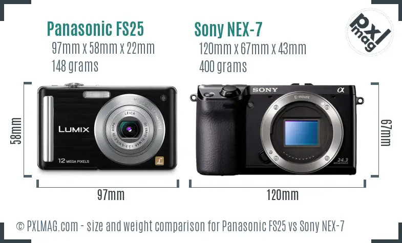 Panasonic FS25 vs Sony NEX-7 size comparison