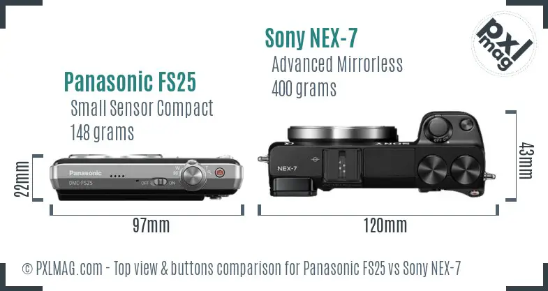 Panasonic FS25 vs Sony NEX-7 top view buttons comparison