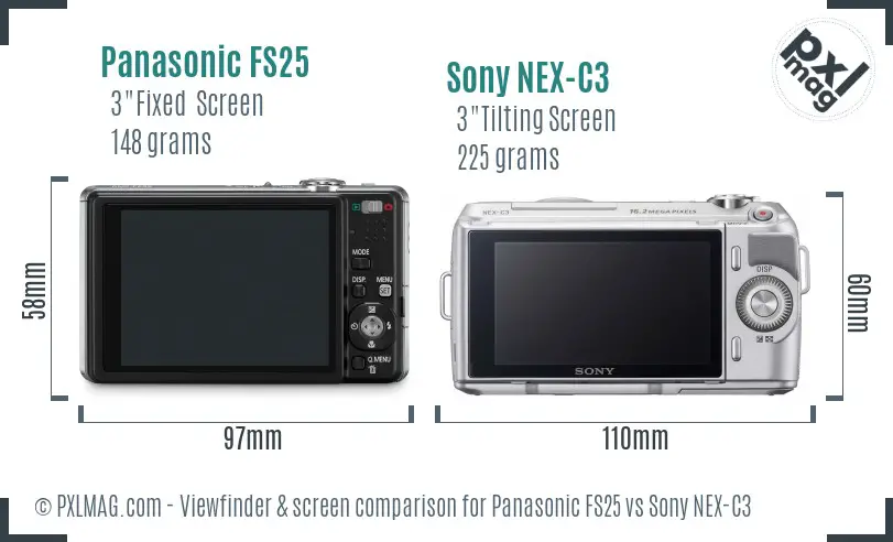 Panasonic FS25 vs Sony NEX-C3 Screen and Viewfinder comparison