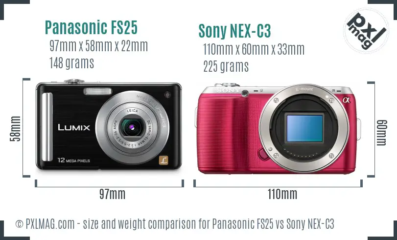 Panasonic FS25 vs Sony NEX-C3 size comparison