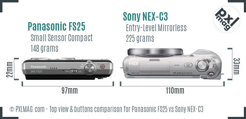 Panasonic FS25 vs Sony NEX-C3 top view buttons comparison