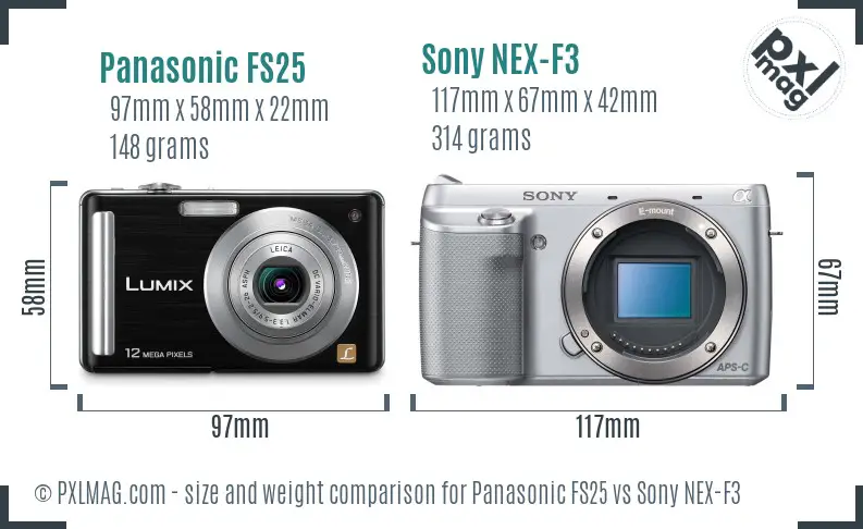 Panasonic FS25 vs Sony NEX-F3 size comparison
