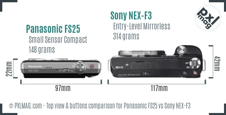 Panasonic FS25 vs Sony NEX-F3 top view buttons comparison