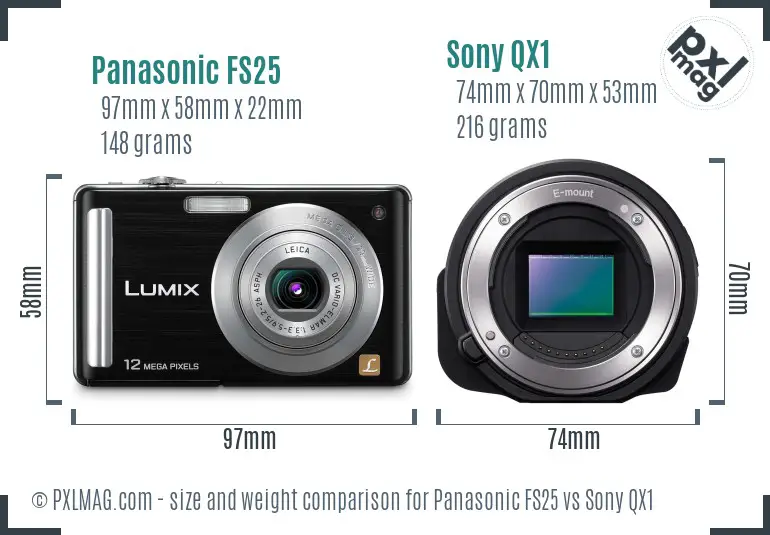 Panasonic FS25 vs Sony QX1 size comparison