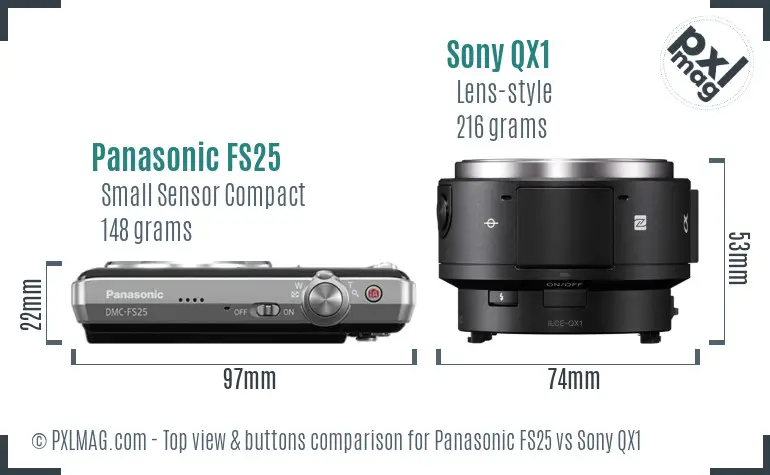 Panasonic FS25 vs Sony QX1 top view buttons comparison
