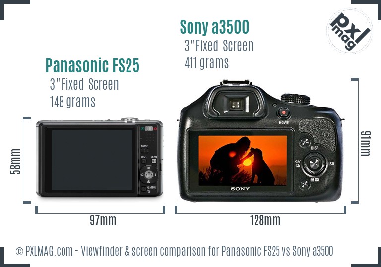 Panasonic FS25 vs Sony a3500 Screen and Viewfinder comparison
