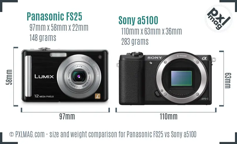 Panasonic FS25 vs Sony a5100 size comparison