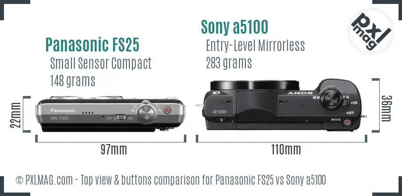 Panasonic FS25 vs Sony a5100 top view buttons comparison