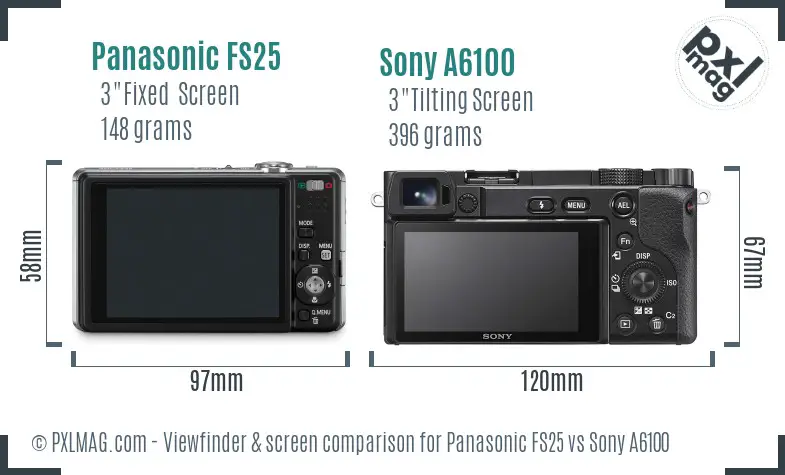 Panasonic FS25 vs Sony A6100 Screen and Viewfinder comparison