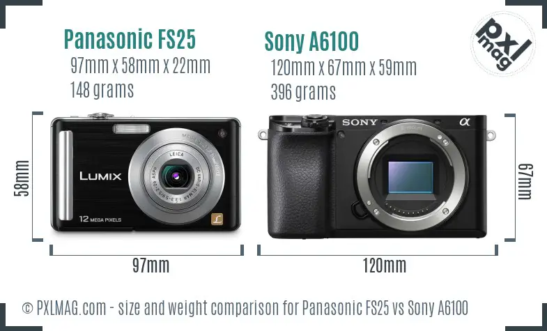 Panasonic FS25 vs Sony A6100 size comparison