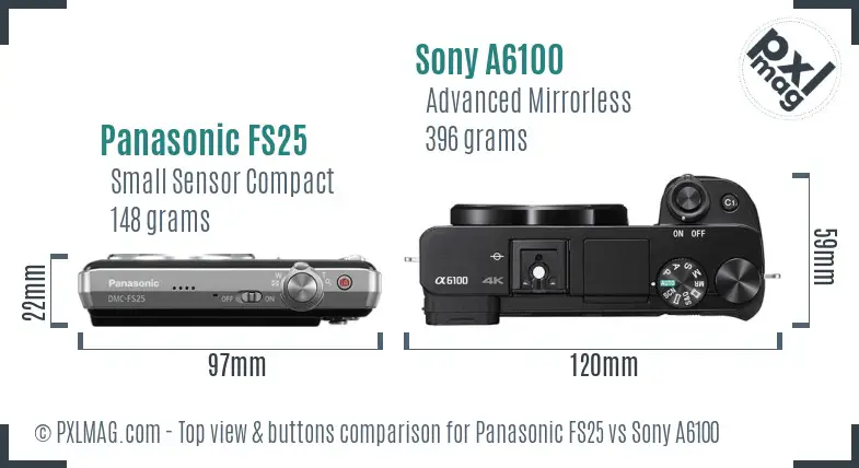 Panasonic FS25 vs Sony A6100 top view buttons comparison