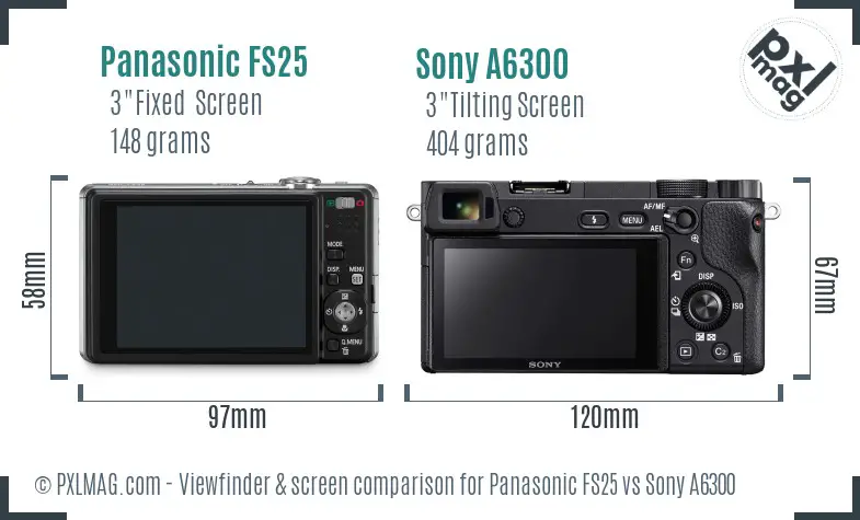 Panasonic FS25 vs Sony A6300 Screen and Viewfinder comparison