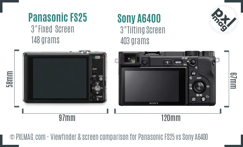 Panasonic FS25 vs Sony A6400 Screen and Viewfinder comparison