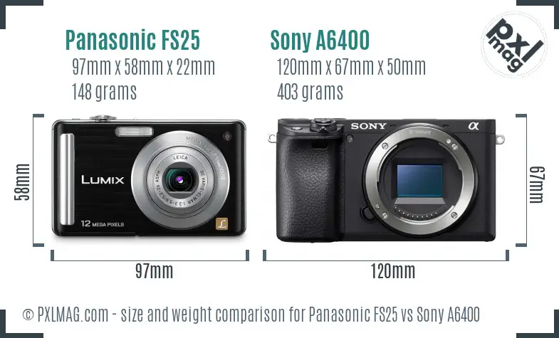 Panasonic FS25 vs Sony A6400 size comparison