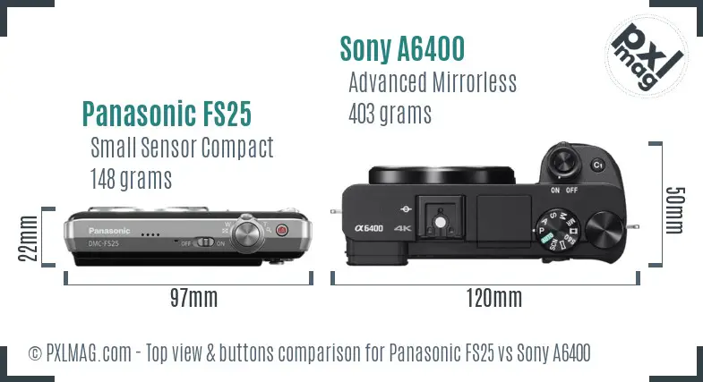 Panasonic FS25 vs Sony A6400 top view buttons comparison