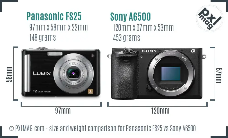 Panasonic FS25 vs Sony A6500 size comparison