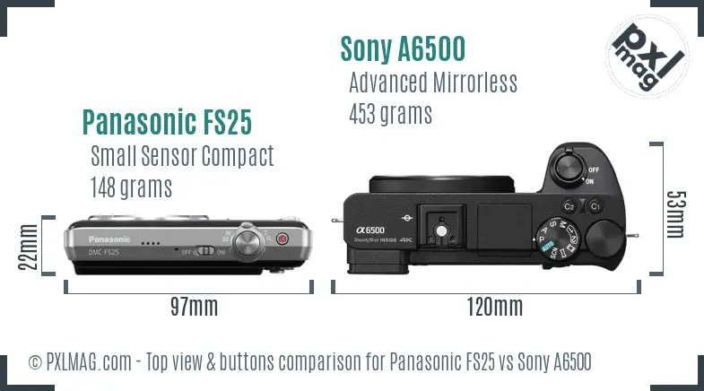 Panasonic FS25 vs Sony A6500 top view buttons comparison