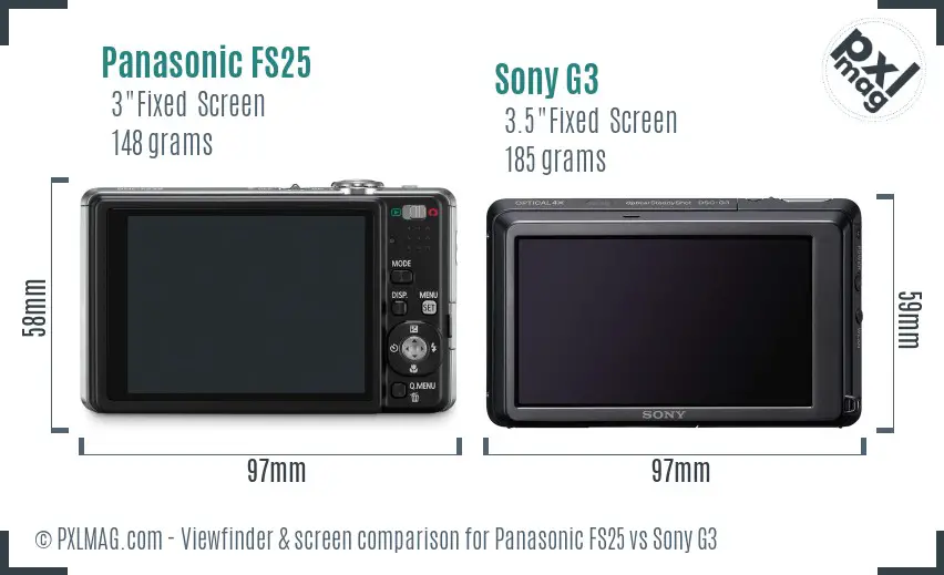 Panasonic FS25 vs Sony G3 Screen and Viewfinder comparison