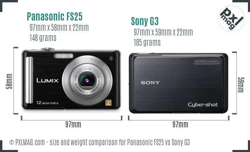 Panasonic FS25 vs Sony G3 size comparison