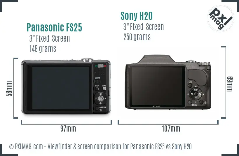 Panasonic FS25 vs Sony H20 Screen and Viewfinder comparison