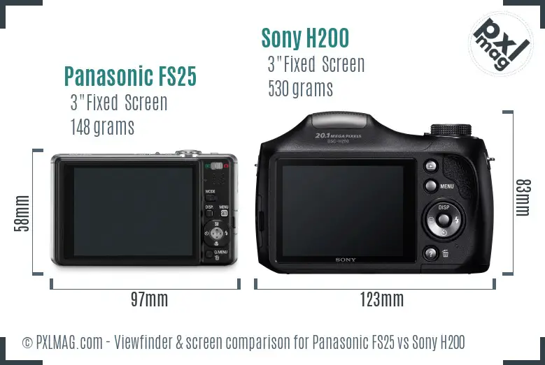 Panasonic FS25 vs Sony H200 Screen and Viewfinder comparison