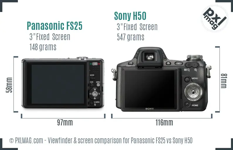 Panasonic FS25 vs Sony H50 Screen and Viewfinder comparison