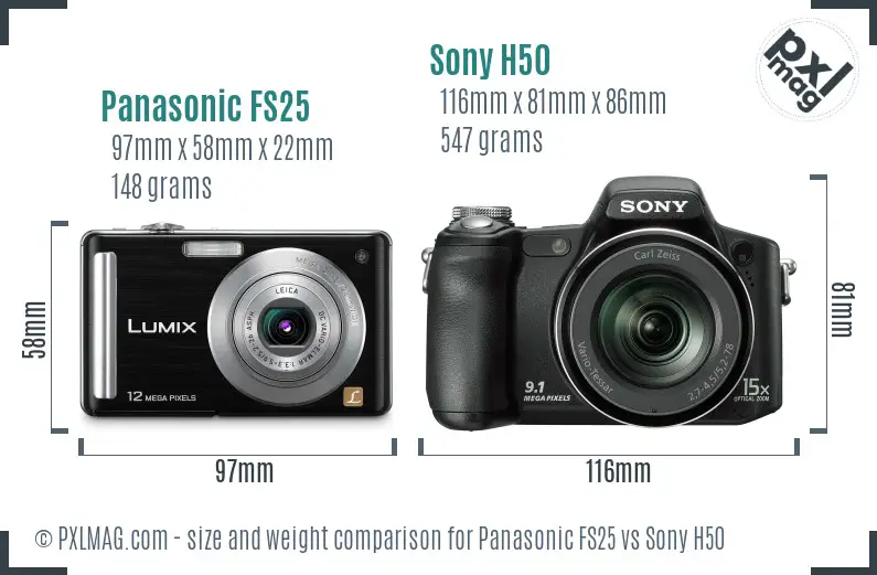 Panasonic FS25 vs Sony H50 size comparison