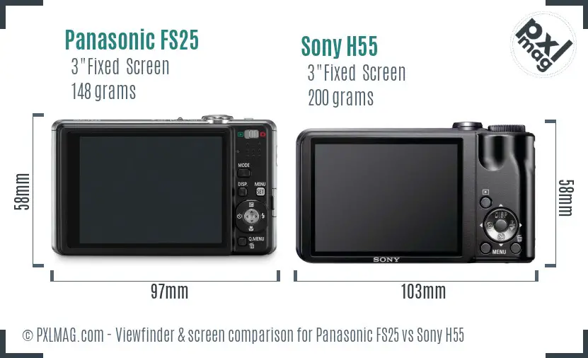 Panasonic FS25 vs Sony H55 Screen and Viewfinder comparison