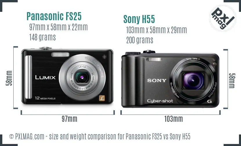 Panasonic FS25 vs Sony H55 size comparison