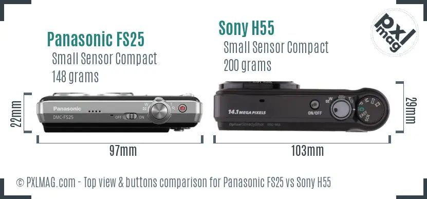 Panasonic FS25 vs Sony H55 top view buttons comparison