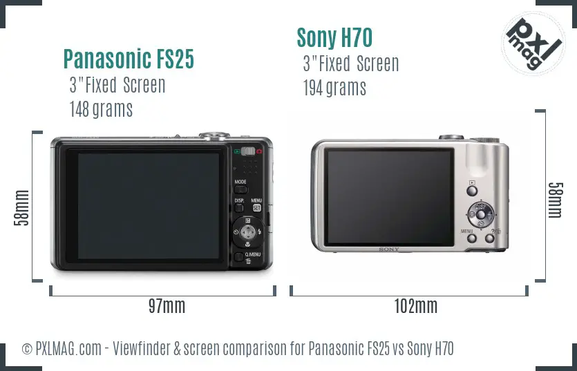Panasonic FS25 vs Sony H70 Screen and Viewfinder comparison