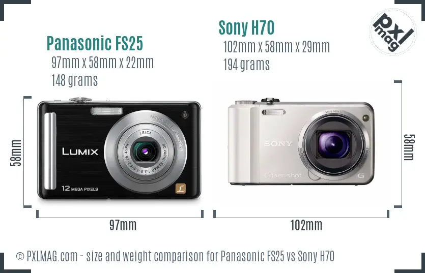 Panasonic FS25 vs Sony H70 size comparison