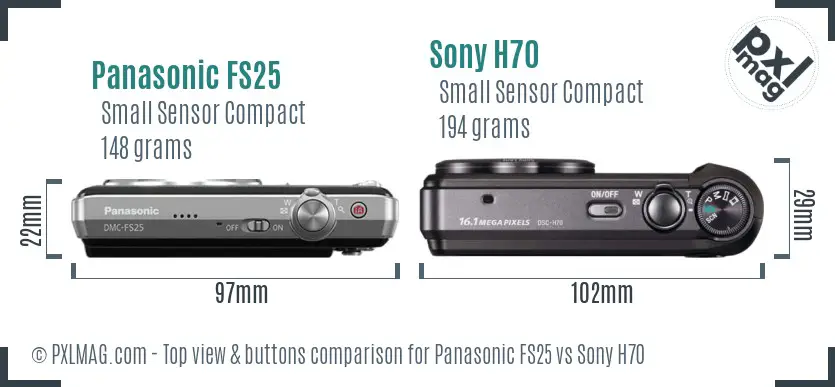 Panasonic FS25 vs Sony H70 top view buttons comparison